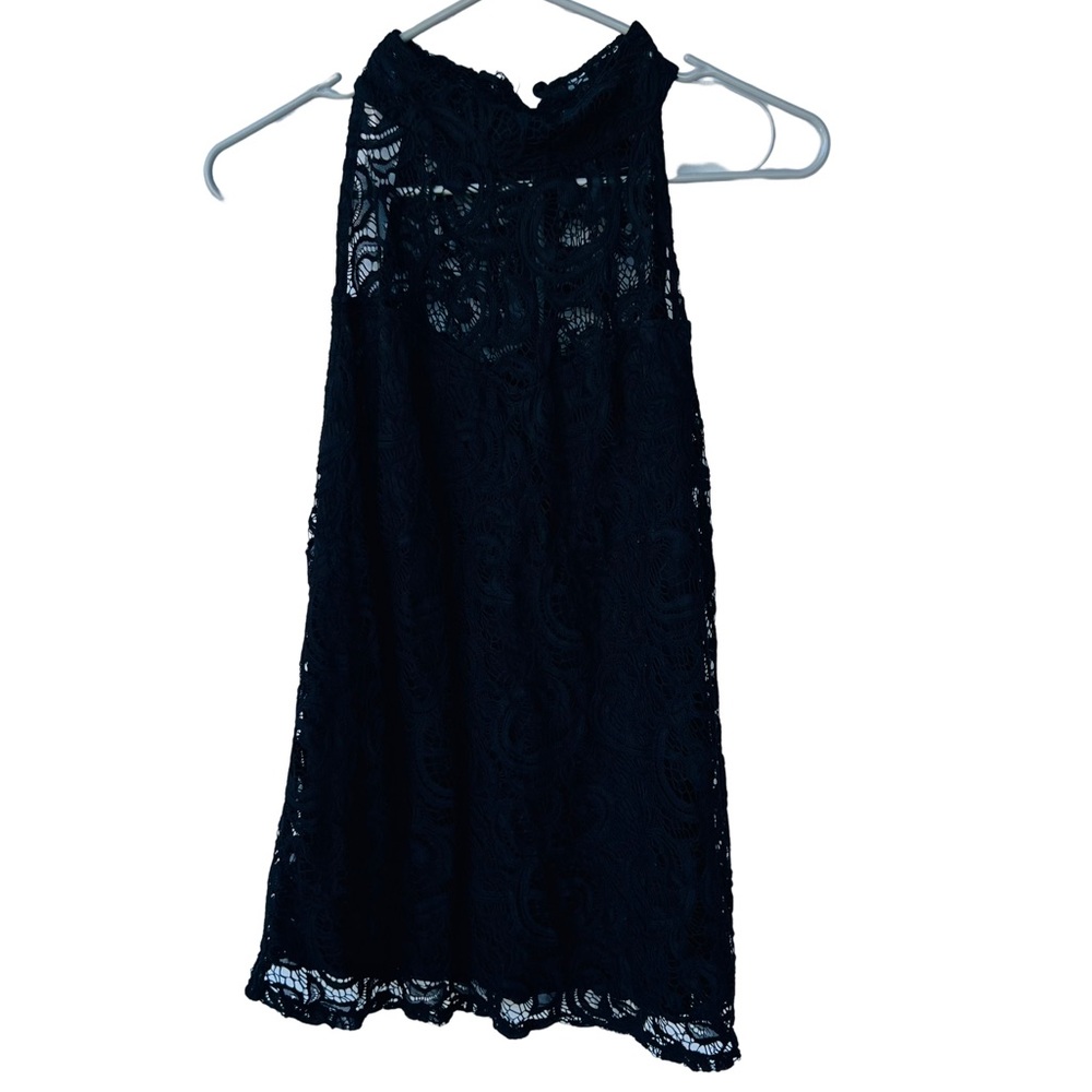 Ashley Stewart Black Lace High Neck  Blouse